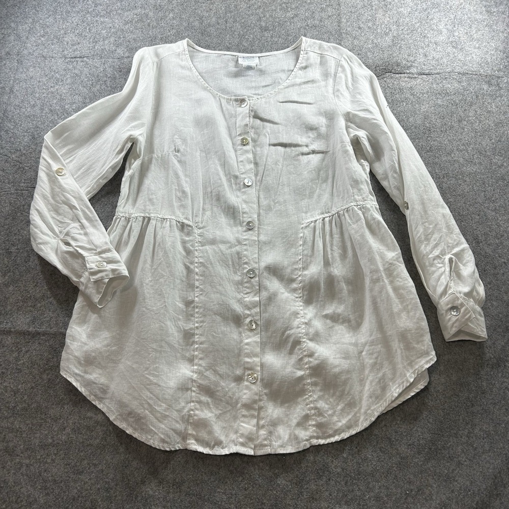 Sigird Olsen Top Womens Small Linen White Lightweight Button Down Lagonlook